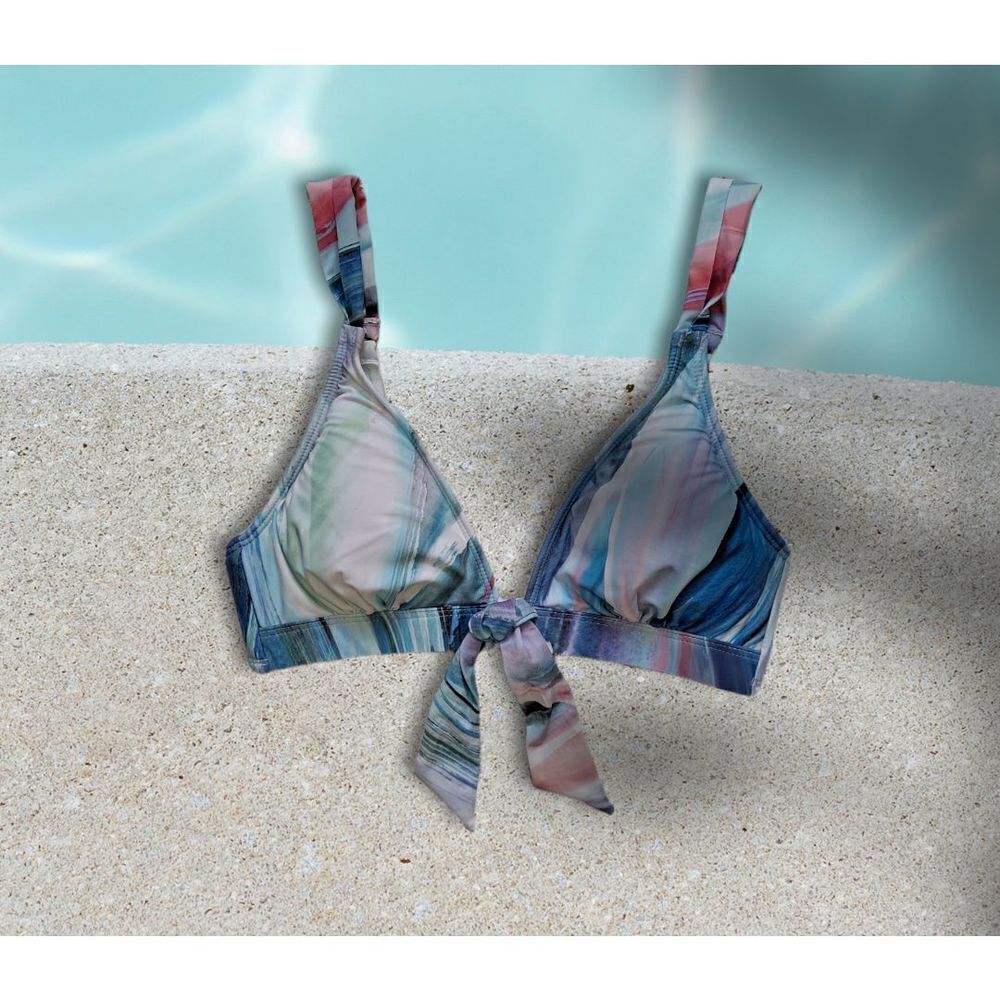mynah Reef Tie Front Triangle Bra Bikini Top Multi Colored XSmall